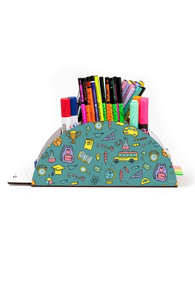 kutuTR Wooden Vip Students Rainbow Ruled Desktop Pen Holder Organizer Assembled Boxed