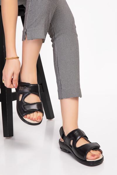 DİA COMFORT Kadın Diyabetik Tam Ortopedik Deri Sandalet Dia020