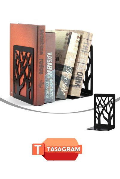 TASAGRAM Tree Patterned Metal Book Support - Book Holder - Home and Office Decorative Accessory (Set of 2) Black