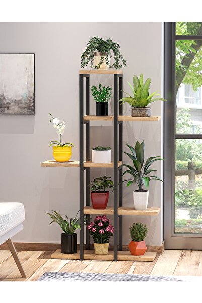 MİRACLE 3D Ahşap Saksı Standı Metal Profil Saksılık Çiçek Rafı Dekoratif 5 Ra...