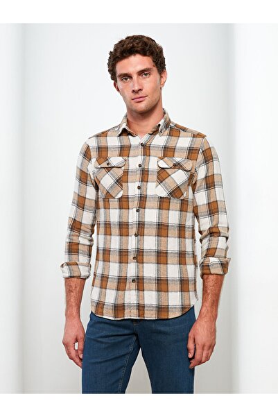 LC Waikiki Μακρυμάνικο καρό ανδρικό πουκάμισο με κανονική εφαρμογή