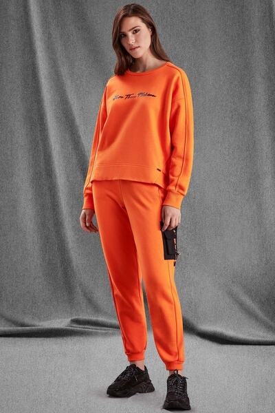 Guitar Bisiklet Yaka Turuncu Örme Sweatshirt