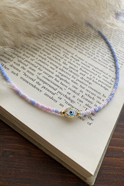 Tahtakaledeyim Women's Mixed Soft Color Beaded Eye Detailed Necklace