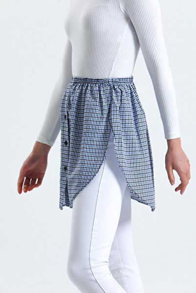 mirach Navy Blue Check Design - Κομψή, άνετη και λειτουργική φούστα Hijab Φούστα πουκάμισου με ανοιχτές πλευρές