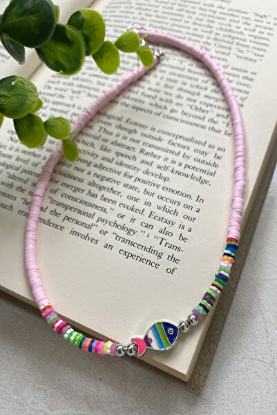 Tahtakaledeyim Kadın Pembe Karışık Fimo Boncuklu Balık Detaylı Kolye