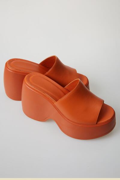 DUYGUSHOESBAG Kadın Hakiki Deri Platform Topuklu Terlik