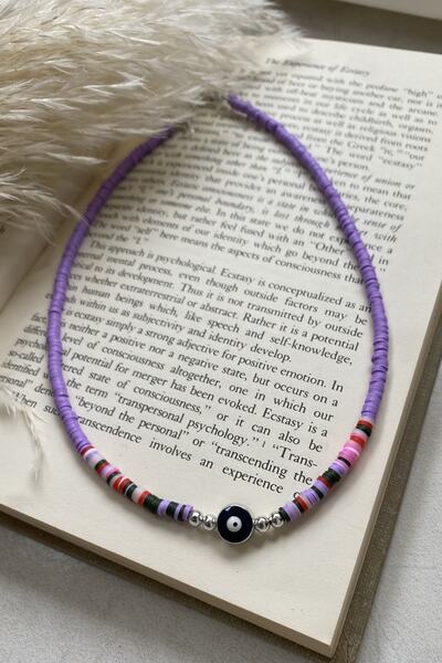 Tahtakaledeyim قلادة نسائية من خرز فيمو مختلط باللون الأرجواني الفاتح مع تفاص...