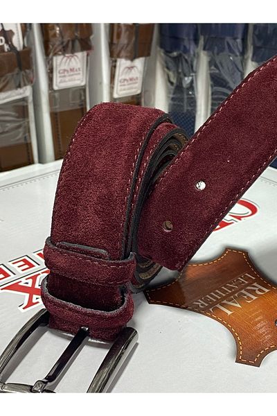 Bosskan Burgundy Suede Leather Belt 100% Genuine Leather