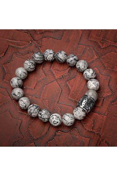 Saff Doğal Taş Gray Jasper Natural Stone Bracelet - 10mm