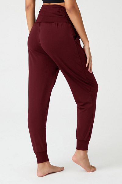 LOS OJOS Weinrote, elastische Taille, Shalwar-Look, Haremshose, Yoga-Jogginghose