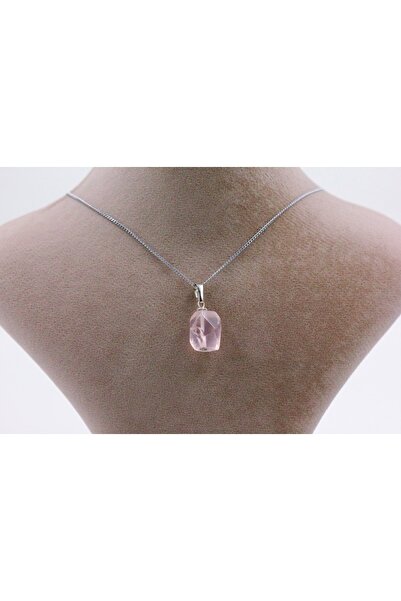 MYTAKIAĞACIMFH حجر الكوارتز الوردي - قلادة من الحجر الطبيعي وقطع الأوجه