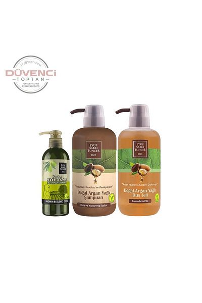 Eyüp Sabri Tuncer 600 ml Shower Gel and 250 ml Natural Argan Shampoo and Lotion Set with Olive Oil