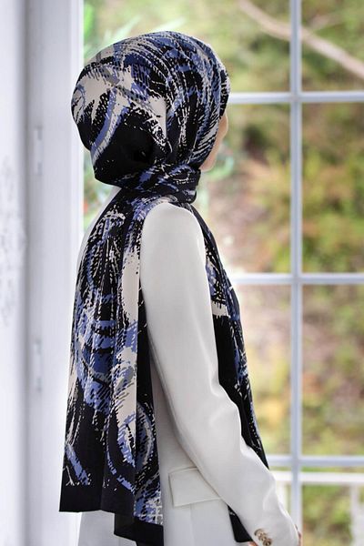 Vissona Γυναικείο σάλι πολυτελείας Medina Silk Indigo-2