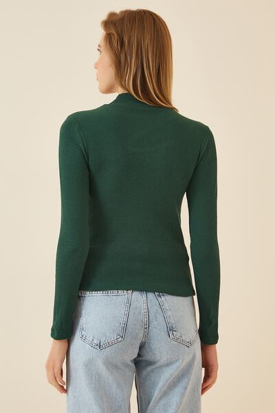 Happiness İstanbul Women's Green Cut Out Detailed Corded Knitted Blouse GT00065