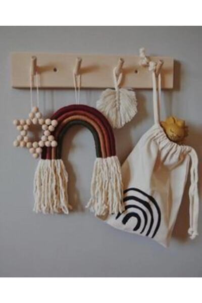 Vegüba Ahşap Modern Duvar Askılık Montessori Askılık