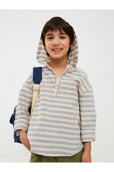 LC Waikiki Hooded Striped Long Sleeve Boy's Shirt