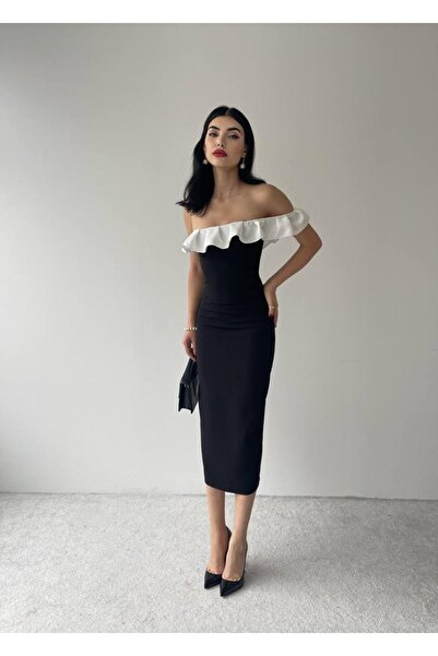 Zilolafashionhouse Volanlı Kalem Midi Elbise