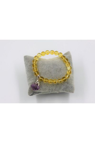 MYTAKIAĞACIMFH Citrine Stone, Amethyst Stone Teeth Dangle Natural Stone Bracelet Elastic Thread a 8mm