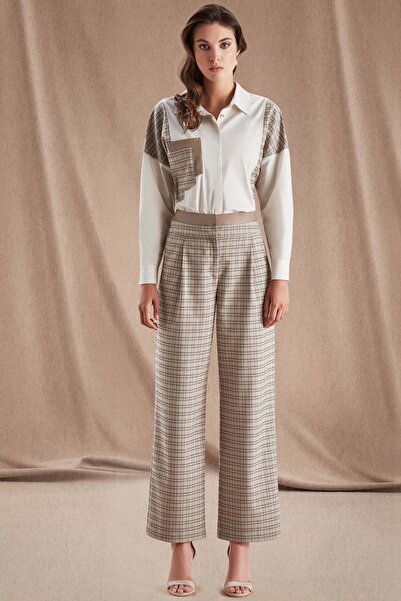 Guitar Bol Paça Bej Ekose Pantolon