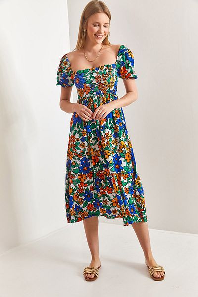 Bianco Lucci Damen-Kleid mit quadratischem Kragen, glitzernd, mehrfach gemustert, ausgestellt