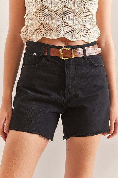 Bianco Lucci Damen-Jeansshorts aus Canvas-Gabardine mit Gürtel und Gürtel