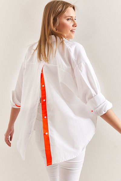 Bianco Lucci Women's Single Pocket Phosphor Striped Basic Oversize Shirt