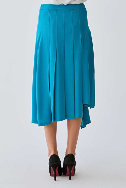 Roman Pileli Etek Turkuaz