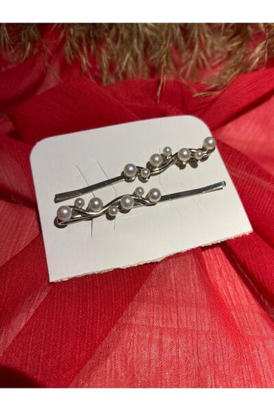 sema aksesuar Ασημί Χρώμα Πέρλα Μεταλλική Πλαϊνή Πόρπη Σετ 2 τεμαχίων