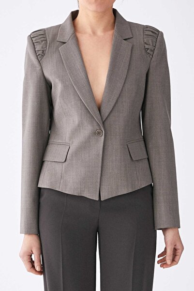 Roman Omuz Detaylı Kadın Ceket Vizon