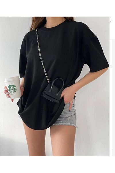 BENESSE Woman's Black Oversize Jersey T-shirt
