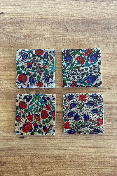 Baumatelier Carnation Patterned Natural Stone Travertine Coasters Set of 4