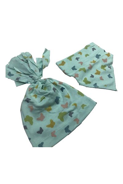 Albimama Butterfly Printed Flexible Cotton Combed Baby Beanie and Scarf Set of 2