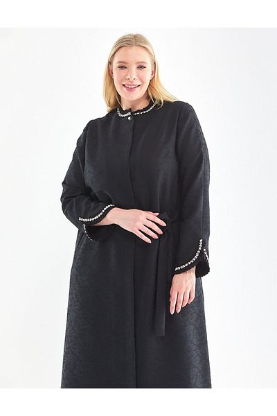 Kayra Black Jacquard Embroidered Top Coat