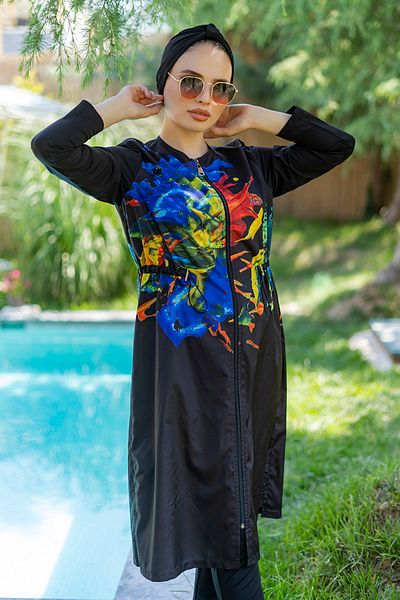 Minel Γυναικείο μοτίβο βαφής Πλήρως κλειστό Hijab μαγιό μακρύ σετ 2 035