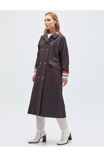 Kayra Double Pocket Double Breasted Trench Coat Brown