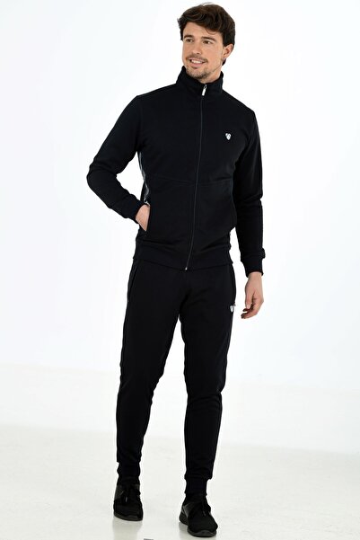 Marco Ferry بدلة رياضية للرجال باللون الأزرق الداكن بنصف الياقة المدورة وسحاب...