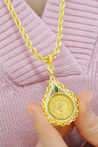 aytekgold 22 Ayar Çeyrek Altınlı Sonsuzluk Figürlü Damla Kolye