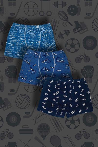 GRI MOR TEKSTIL Boxeri pentru baieti 3 piese P.albastru, albastru inchis, albastru inchis