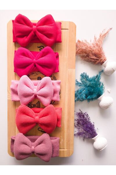 SeherBebeButik Kız Çocuk & Bebek Kaşkorse Fiyonklu Bandana 5'li Set