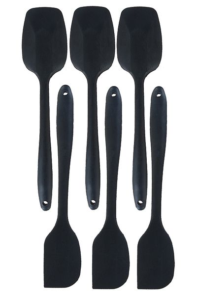 viarella Set of 6 Fireproof and Non-Stick Silicone Spoon Spatulas - Anti-Scratch Black