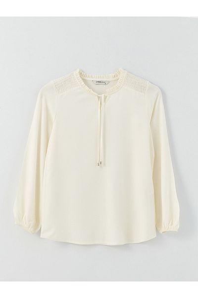 LC Waikiki Damenbluse – einfarbig, lange Ärmel, Bindekragen