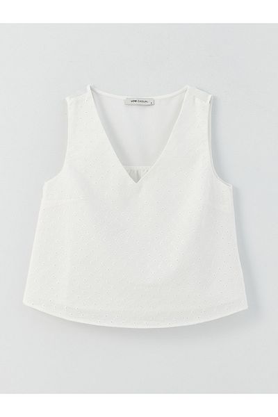 LC Waikiki Selbstgemusterte, bestickte Damenbluse mit V-Ausschnitt