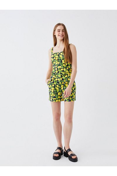 LC Waikiki Gemusterte Popeline-Bluse mit eckigem Ausschnitt und Trägern