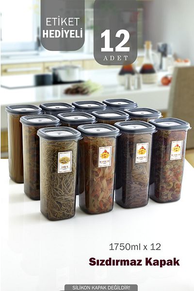 GRİMOR Life 12 Pieces of Food Pulses Storage Container with Leak-Proof Label 1750 Ml - Deep Freezer and Microwave