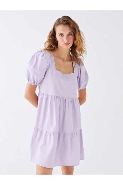 LC Waikiki Rochie de damă din popelin cu mânecă scurtă, guler pătrat