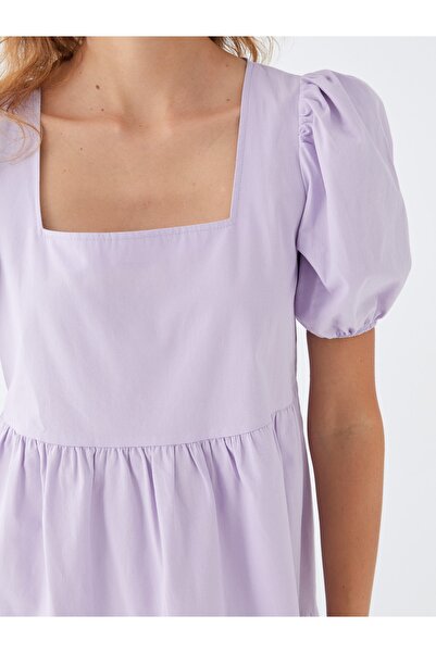 LC Waikiki Rochie de damă din popelin cu mânecă scurtă, guler pătrat