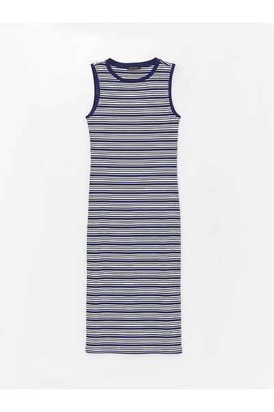 LC Waikiki Gestreiftes Damenkleid mit Rundhalsausschnitt