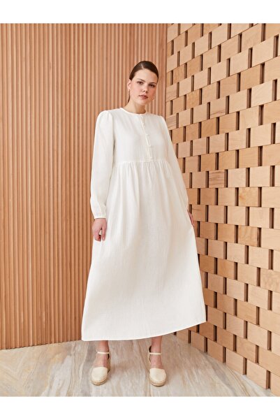 LC Waikiki Women's Dress - Crew Neck, Solid, Long Sleeve