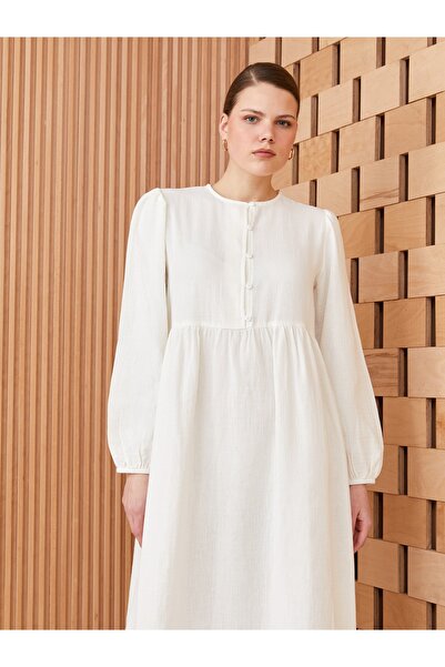 LC Waikiki Women's Dress - Crew Neck, Solid, Long Sleeve