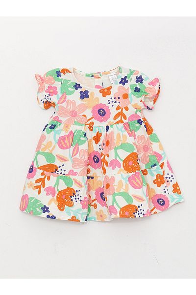 LC Waikiki Patterned Crew Neck Baby Girl Dress